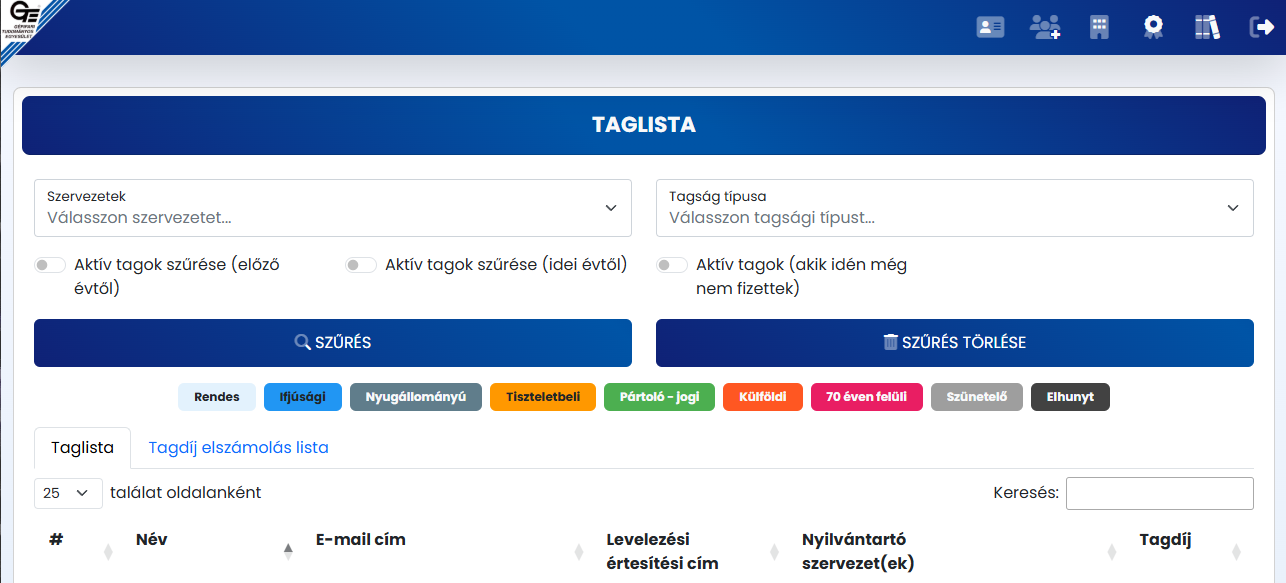 GTE Tagnyilvántartó rendszer